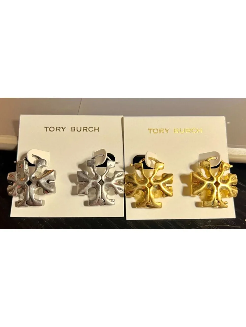 TORY BURCH GOLD ROXANNE HIDDEN LOGO HOOP EARRINGS